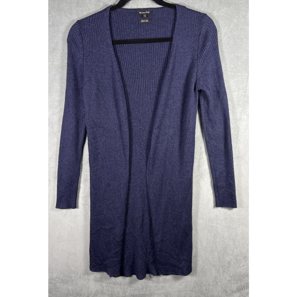 Massimo Dutti Blue Open Front Wool Alpaca Viscose Blend Knit Sweater Navy XS
